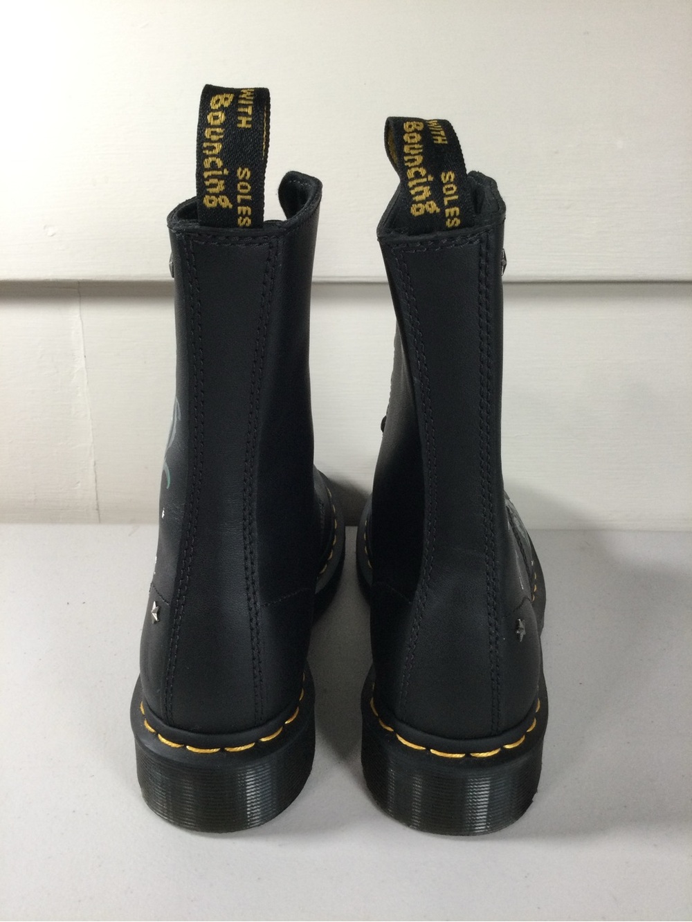 Dr. Martens Black Floral Lace-Up Boot with Yellow Welt Stitching - Picture 4 of 8